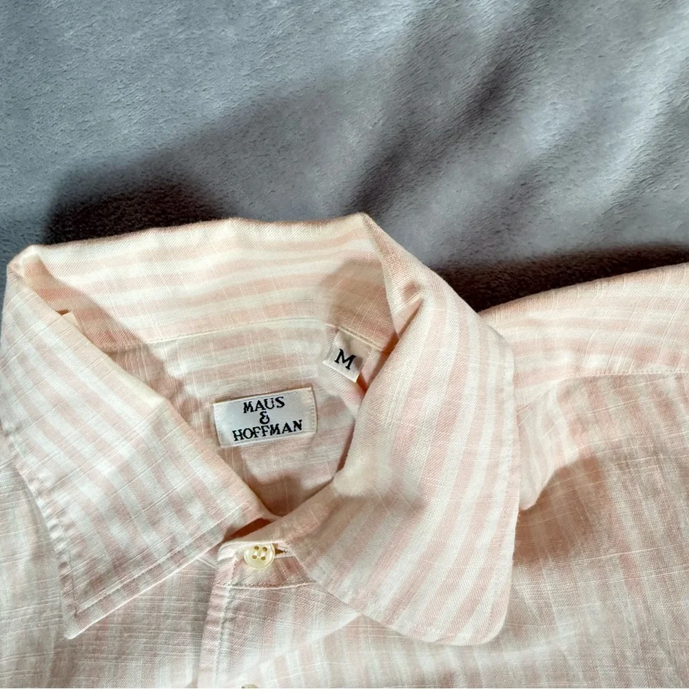 Vintage Maus & Hoffman Cotton Striped Button Shirt Mens Medium Pink 80s - Picture 5 of 11
